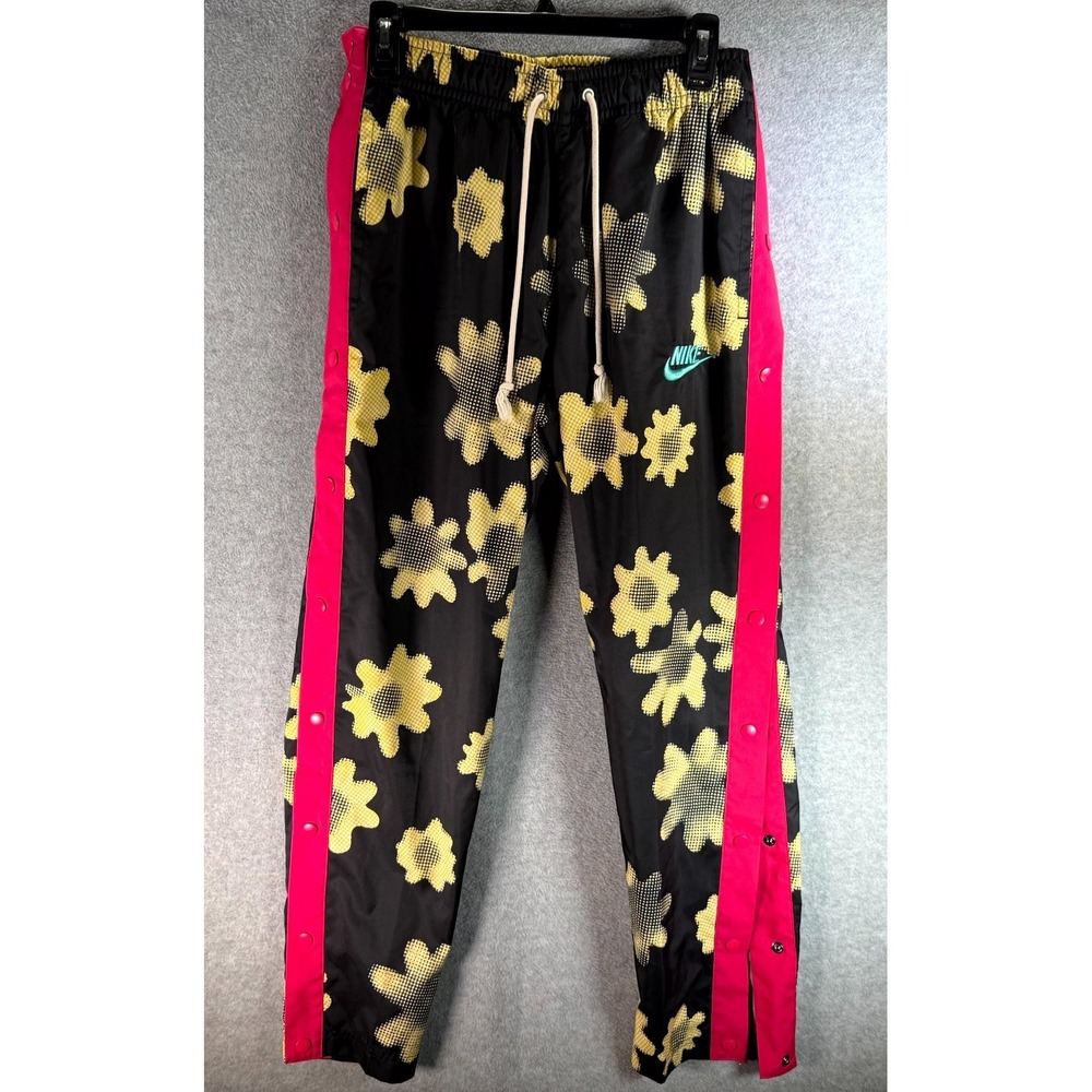Nike Tear Away Jogger Pants Mens Small Black Pink Stripe Floral Elastic Waist